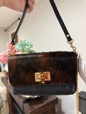Isadora Cowhide & Black Crossbody Bag with Gold Hardware - all leather NWT